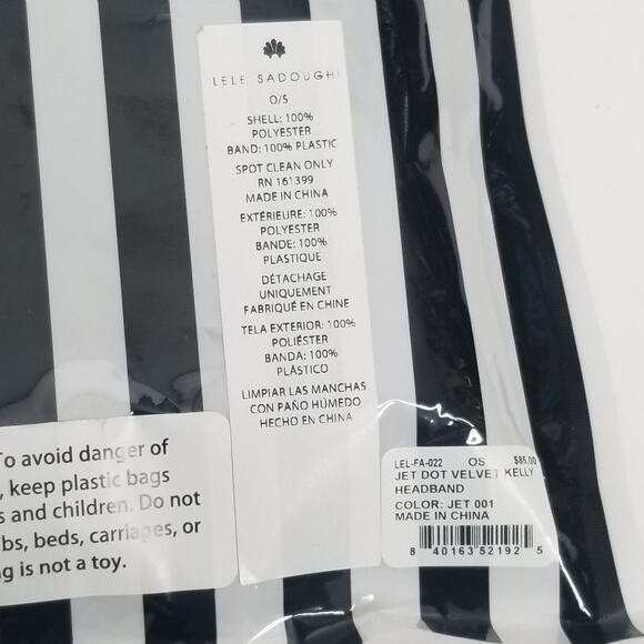 Lele Sadoughi Jet Black Gold Dots Velvet Kelly Comfort Headband New - Picture 6 of 14